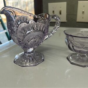 Antique Purple Crystal Pressed Glass Creamer with purple sherbet footed bowl.